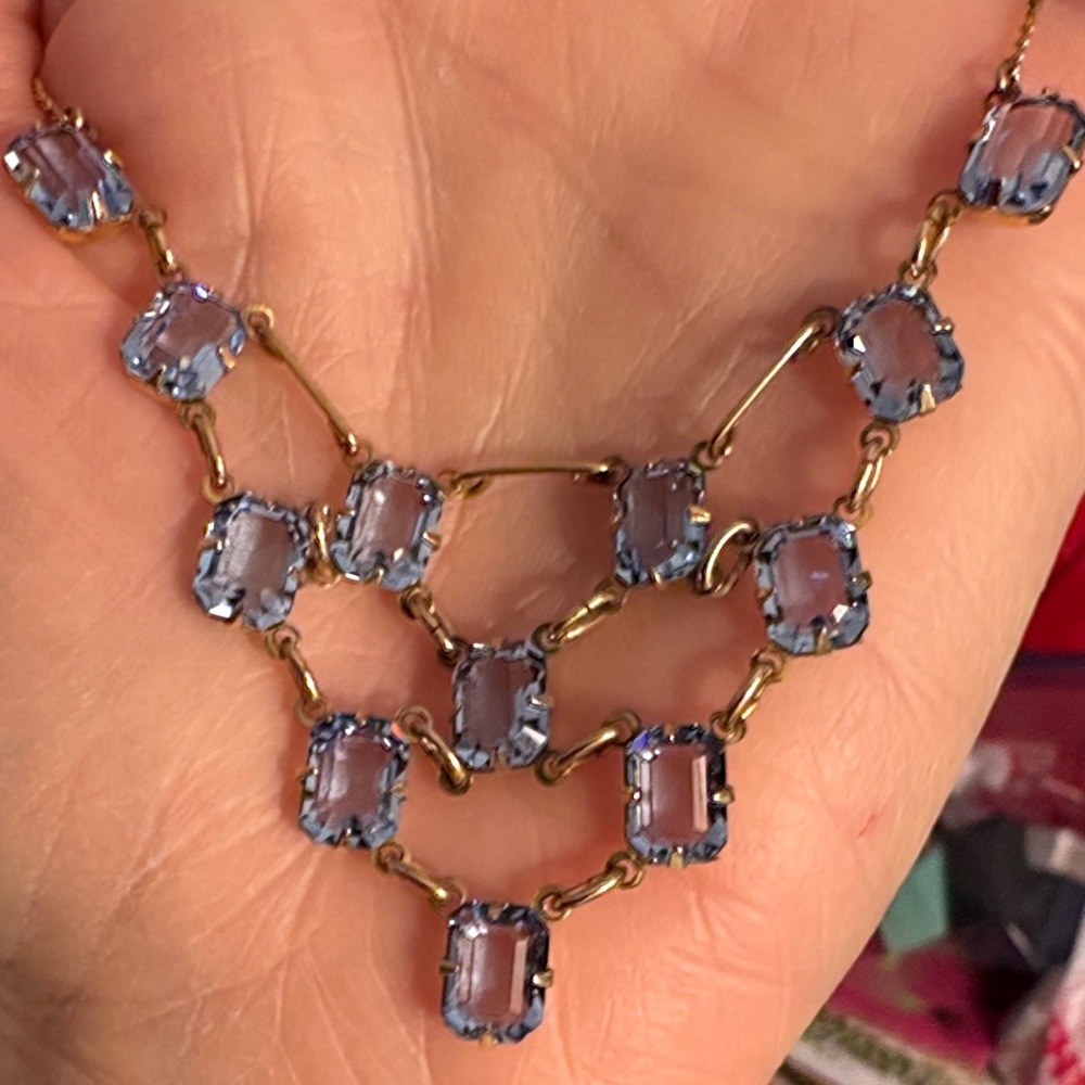 Edwardian Festoon Necklace In 9K Yellow Gold And Blue Stones